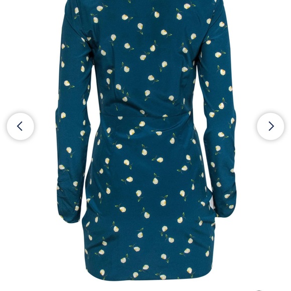 Intermix Teal Floral Long Sleeve Silk Mini Dress - Picture 7 of 9